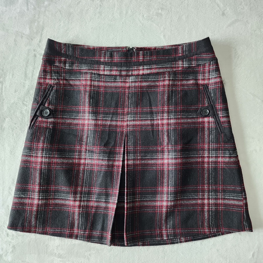 Plaid Skirt Wool Blend Women 10 Tartan Check Red Black Box Pleat Preppy Coquette